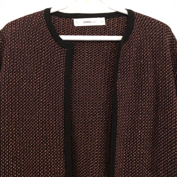 Zara tweed cardigan size M burgundy - Picture 2 of 2